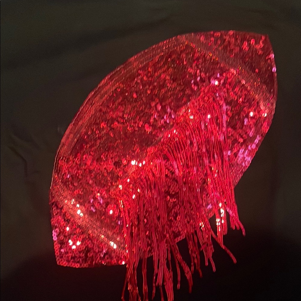 Black Crop Top with Red Sequin Design - Picture 6 of 6